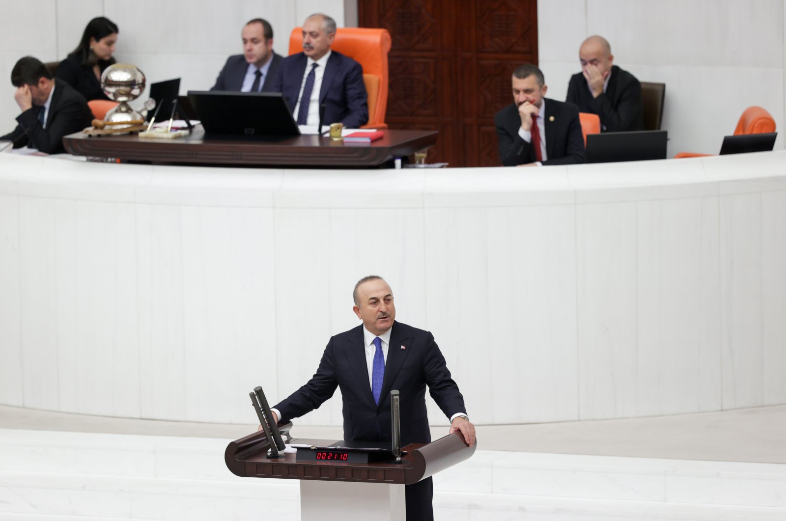 Foreign Minister Mevlüt Çavuşoğlu speaks during the budget discussions at the Parliament in the capital Ankara, Türkiye, Dec. 12, 2022. (AA Photo)