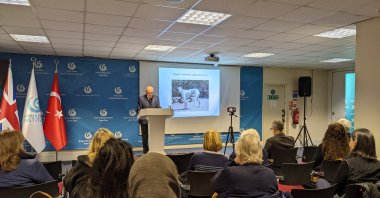 Sir Terence Clark giving his speech as part of Yunus Emre Institute London's Arts & Culture Lecture series, London, U.K., Dec. 8, 2022. (Photo courtesy of YEE London)