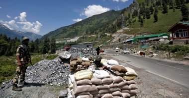 India's Border Security Force (BSF) soldiers stand guard at a checkpoint along a highway leading to Ladakh, India, June 17, 2020. (Reuters Photo)