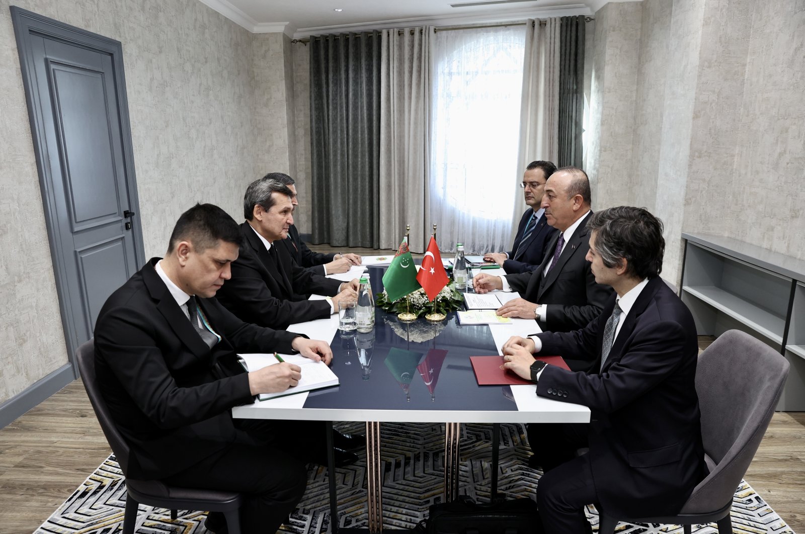 Foreign Minister Mevlüt Çavuşoğlu meets with Turkmenistan&#039;s Foreign Minister Rashid Meredov in Turkmenistan, Dec. 13, 2022. (AA Photo)