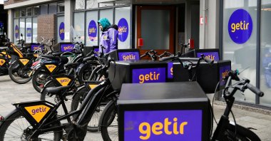 Bikes are parked outside a store of the fast grocery deliverer Getir in Rotterdam, Netherlands, Feb. 8, 2022. (Reuters Photo)