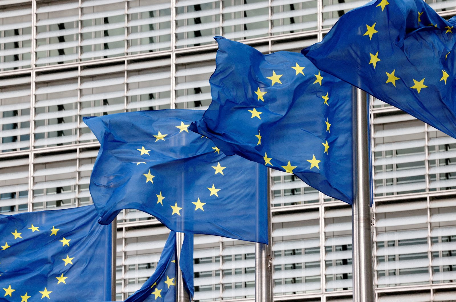 European Union flags flutter outside the European Commission headquarters in Brussels, Belgium, Sept. 28, 2022. (Reuters Photo)