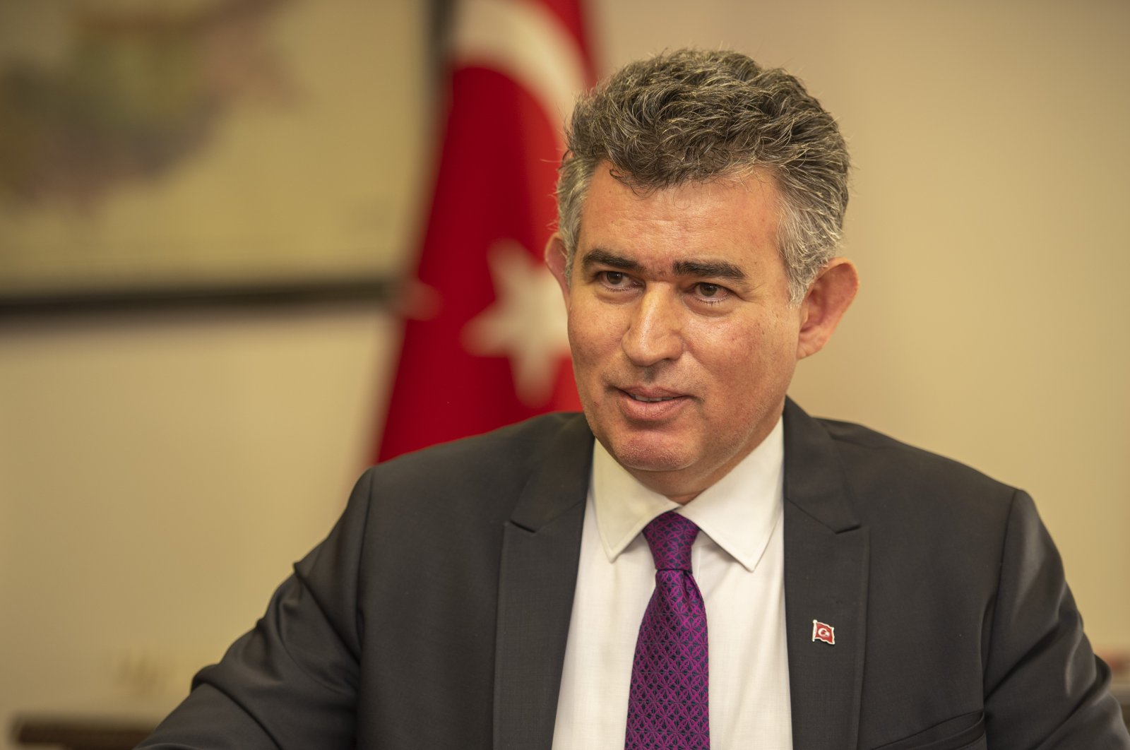 Türkiye’s Ambassador to Lefkoşa (Nicosia) Metin Feyzioğlu speaks in an interview with Turkish state media Anadolu Agency (AA) in the capital Lefkoşa, TRNC, Dec. 13, 2022. (AA Photo) 