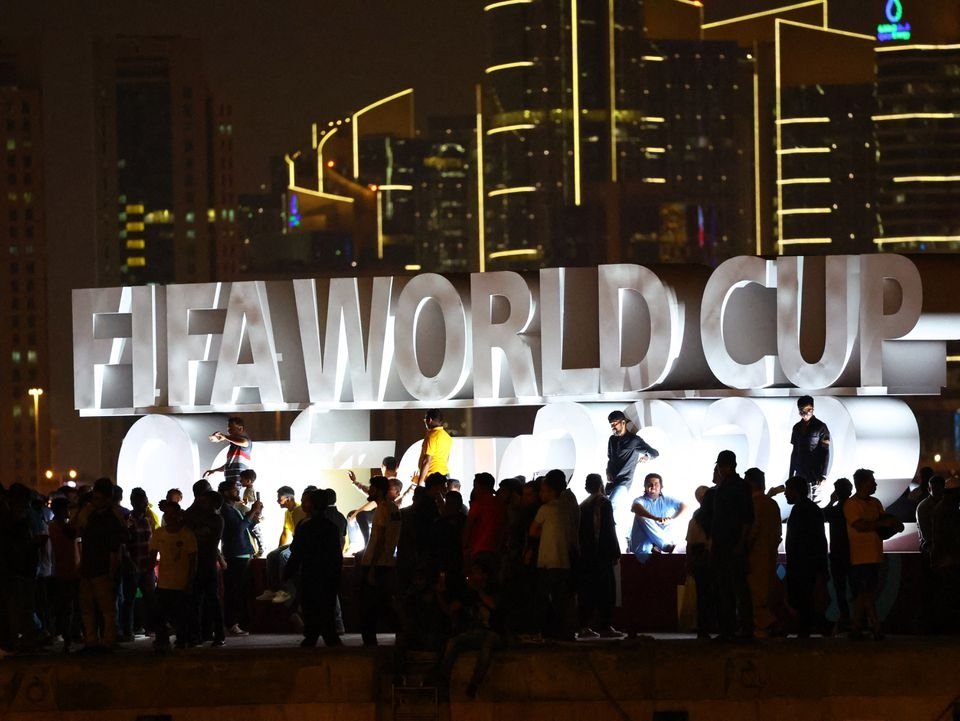 The FIFA World Cup logo is pictured on the Corniche Promenade, Doha, Qatar, Nov. 18, 2022. (Reuters Photo)