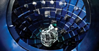 Technicians use a service system lift to access target chamber interior for inspection and maintenance at Lawrence Livermore National Laboratory federal research facility in Livermore, California, U.S., 2008. (Reuters Photo)