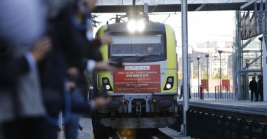 A China Express Railway freight train sets off to its final destination of Prague from Ankara, Türkiye, Nov. 6, 2019. (DHA Photo)