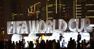The FIFA World Cup logo is pictured on the Corniche Promenade, Doha, Qatar, Nov. 18, 2022. (Reuters Photo)