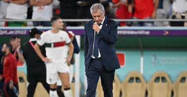 Portugal's coach Fernando Santos reacts after his team lost the Qatar 2022 World Cup quarterfinal football match between Morocco and Portugal at the Al-Thumama Stadium in Doha, Qatar, Dec. 10, 2022. (AFP Photo)