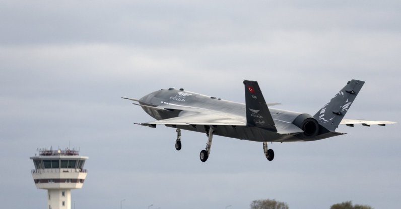 Uncrewed fighter jet Kızılelma carries out maiden flight at unspecified location in this photo released on Dec. 14, 2022. (AA Photo)