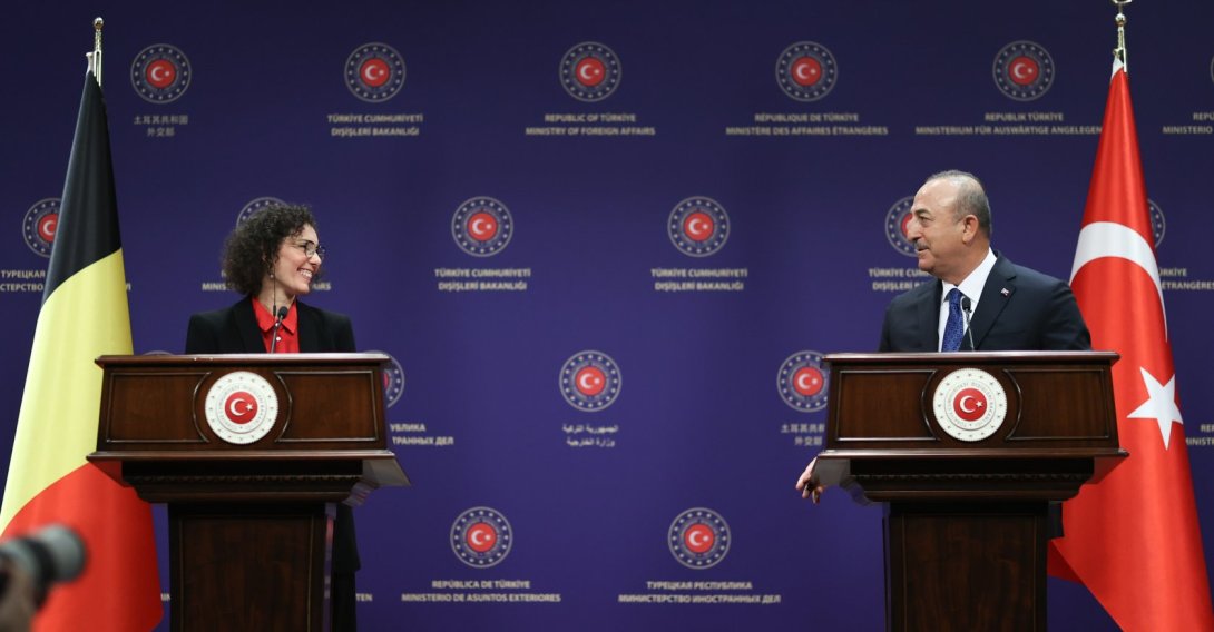Foreign Minister Mevlüt Çavuşoğlu holds a joint news conference with his Belgian counterpart Hadja Lahbib in the capital Ankara, Türkiye, Dec. 15, 2022. (AA Photo)