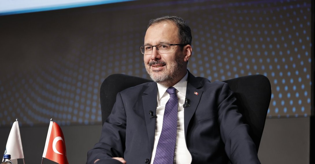 Minister Mehmet Muharrem Kasapoğlu speaks at A Spor’s “Youth and Sports Summit in the Century of Türkiye” at the Turkuvaz Media Center in Istanbul, Dec. 15, 2022. (AA Photo)