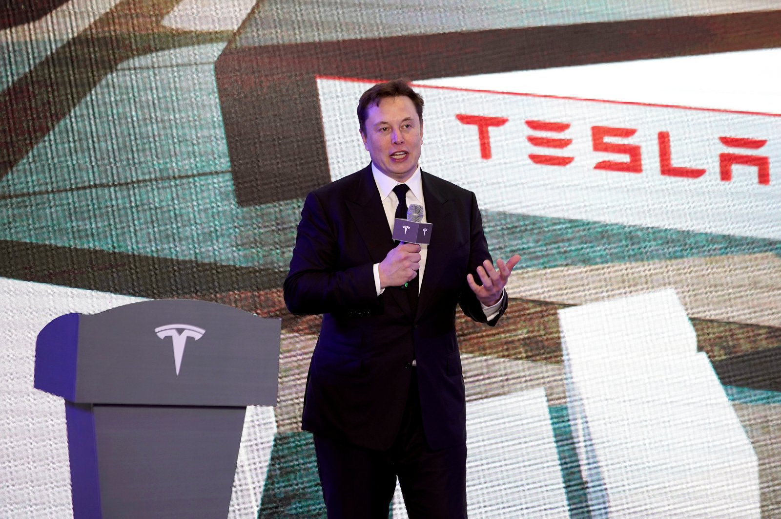 Tesla Inc. CEO Elon Musk speaks at an opening ceremony for the Tesla China-made Model Y program in Shanghai, China, Jan. 7, 2020. (Reuters Photo)