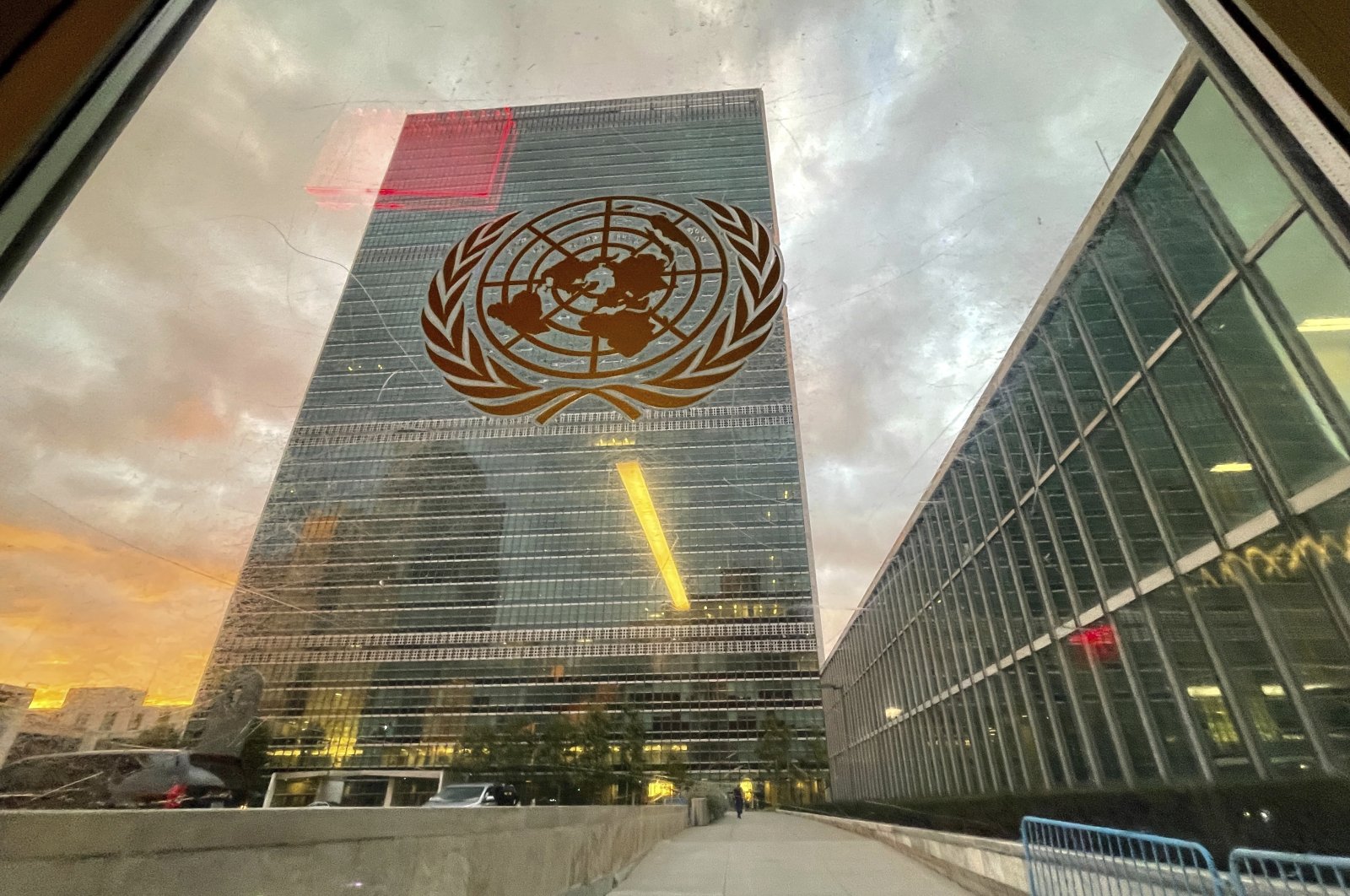 The United Nations headquarters is seen from inside the General Assembly hall, New York, U.S., Sept. 21, 2021. (AP Photo)