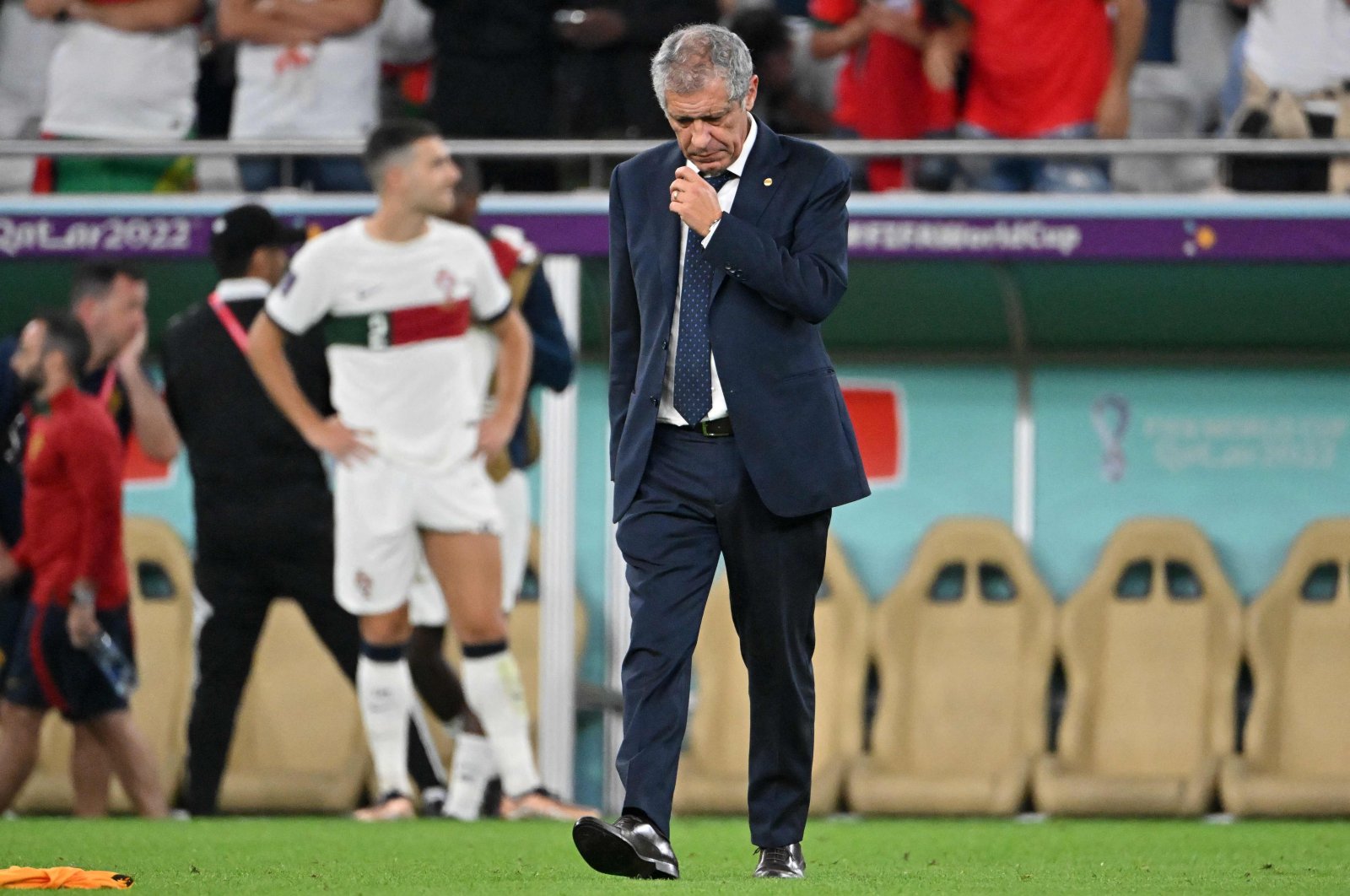 Portugal&#039;s coach Fernando Santos reacts after his team lost the Qatar 2022 World Cup quarterfinal football match between Morocco and Portugal at the Al-Thumama Stadium in Doha, Qatar, Dec. 10, 2022. (AFP Photo)