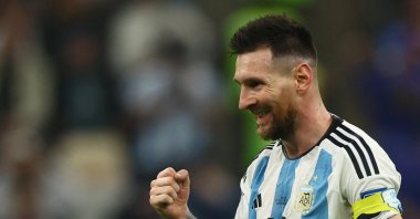 Argentina's Lionel Messi celebrates after Julian Alvarez scores their third goal during Argentina versus Croatia match at the Lusail Stadium, Lusail, Qatar, Dec. 13, 2022. (Reuters Photo)