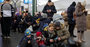 People shelter inside a metro station during massive Russian missile attacks in Kyiv, Ukraine, Dec. 16, 2022. (Reuters Photo)