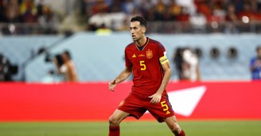 Spain's Sergio Busquets during the FIFA World Cup Qatar 2022 Group E match between Japan and Spain at Khalifa International Stadium, Ar-Rayyan, Qatar, Dec. 1, 2022. (AP Photo)