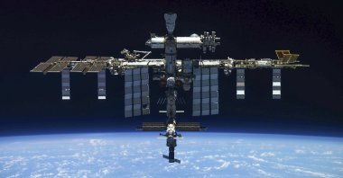 A view of the International Space Station by crew of Russian Soyuz MS-19 space ship after undocking from the Station, March 30, 2022. (AP Photo)