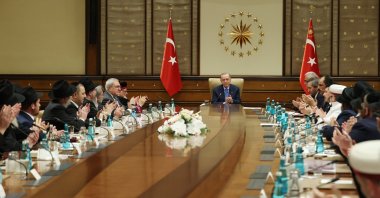 President Recep Tayyip Erdoğan attends a meeting with representatives of the Jewish community of Türkiye and rabbis from abroad at the Presidential Complex, in the capital Ankara, Türkiye, Dec. 22, 2021. (İHA Photo)