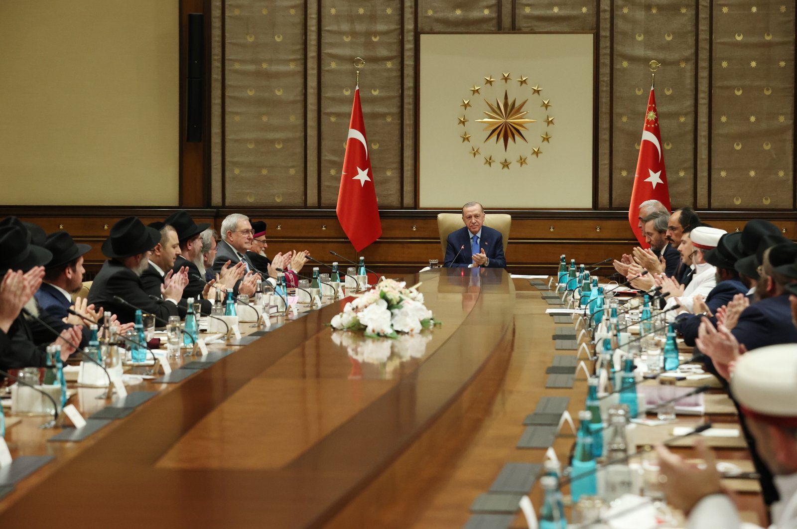 President Recep Tayyip Erdoğan attends a meeting with representatives of the Jewish community of Türkiye and rabbis from abroad at the Presidential Complex, in the capital Ankara, Türkiye, Dec. 22, 2021. (İHA Photo)