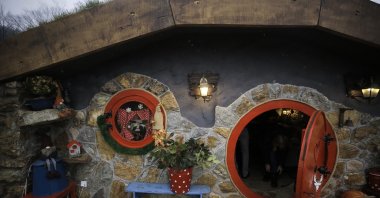 The façade of one of the hobbit houses built in Kresevo, Bosnia-Herzegovina, Dec. 18, 2022. (AA Photo)