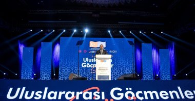  Interior Minister Süleyman Soylu speaks at an event held in the capital Ankara to mark International Migrants Day, Türkiye, Dec.18, 2022 (AA Photo)