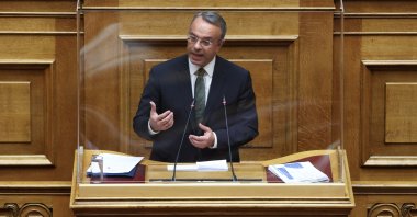 Greek Finance Minister Christos Staikouras speaks during a parliamentary session before a budget vote in Athens, Greece, Dec. 17, 2022. (Reuters Photo)