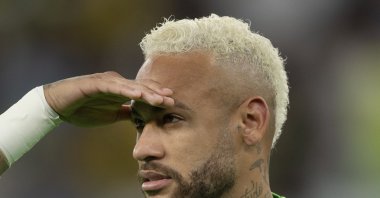 Brazil's Neymar lines up ahead of the FIFA World Cup Qatar 2022 quarter final match between Croatia and Brazil at Education City Stadium, Al Rayyan, Qatar, Dec. 9, 2022. (Getty Images Photo)
