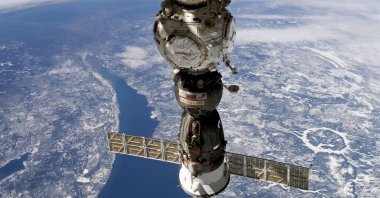 A photo taken by Russian cosmonaut Sergei Korsakov shows a Soyuz capsule of the International Space Station. (AP Photo)