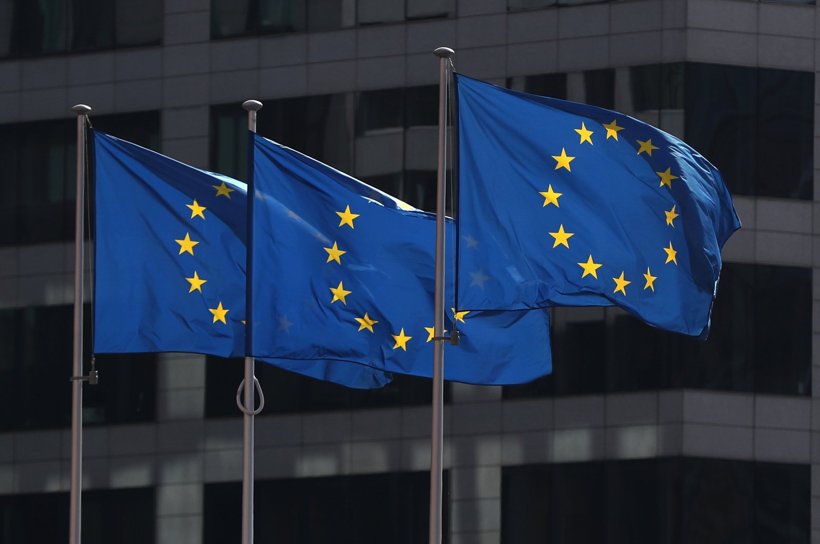 European Union flags fly outside the European Commission headquarters in Brussels, Belgium, April 10, 2019. (Reuters Photo)