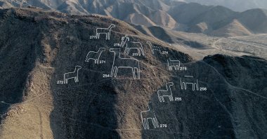A general view shows mapping of the Nazca lines images found in the Nazca plain, southern Pacific coast, Peru, Dec. 19, 2022. (Reuters Photo)