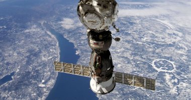 A photo taken by Russian cosmonaut Sergei Korsakov shows a Soyuz capsule of the International Space Station. (AP Photo)