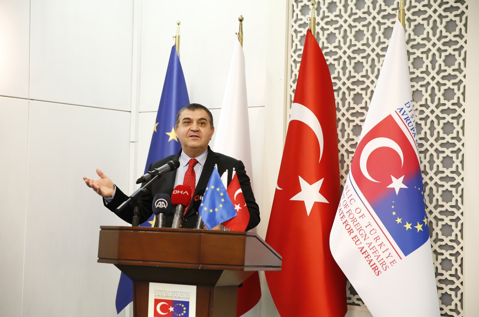 Deputy Foreign Minister Faruk Kaymakcı speaks at a meeting in the capital Ankara, Türkiye, Dec. 15, 2022. (AA Photo)