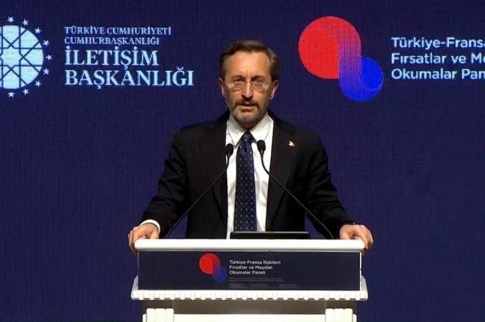 Communications Director Fahrettin Altun speaks at a panel titled &quot;Türkiye-France Relations Opportunities and Challenges&quot; in the capital Ankara, Türkiye, Dec. 20, 2022. (DHA Photo)