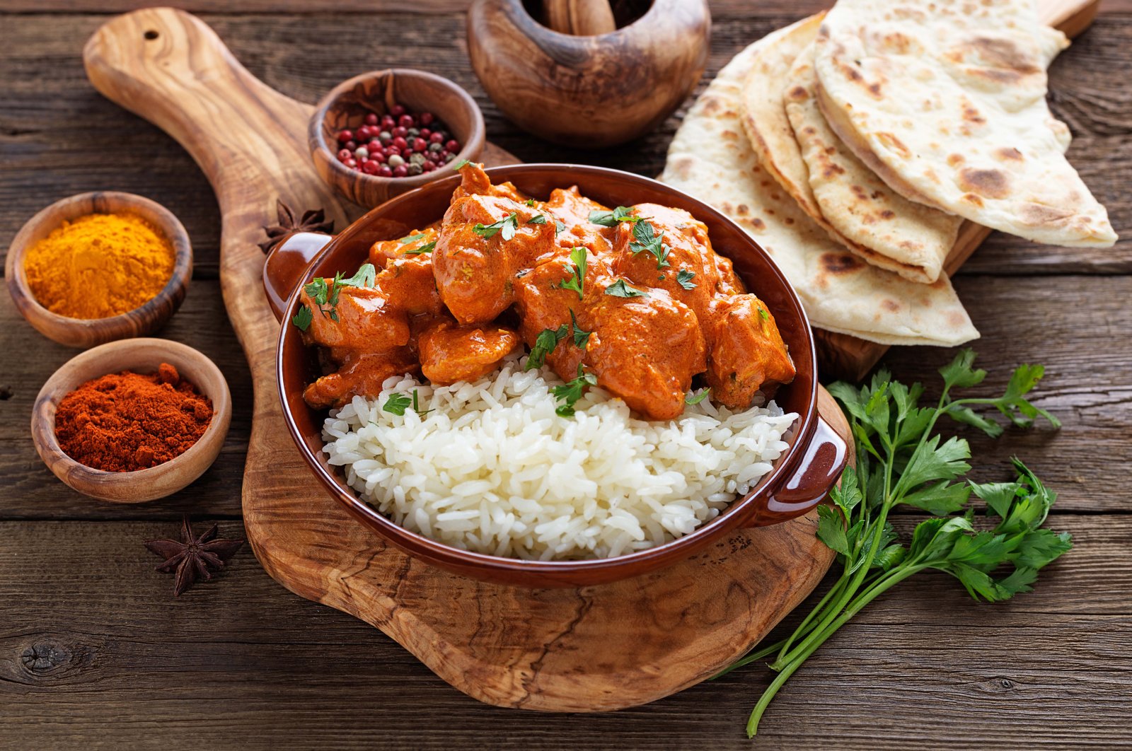 Chicken tikka masala dish with rice and naan bread in an undated photo. (Shutterstock File Photo)