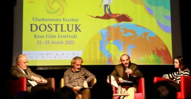 A panel speaks at the beginning of the 5th International Red Crescent Amity Short Film Festival, Istanbul, Türkiye, Dec. 21, 2022. (AA Photo)