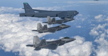 A U.S. Air Force B-52 strategic bomber, C-17 and F-22s take part in a joint drill with South Korea's Air Force, South Korea, Dec. 20, 2022. (Reuters Photo)