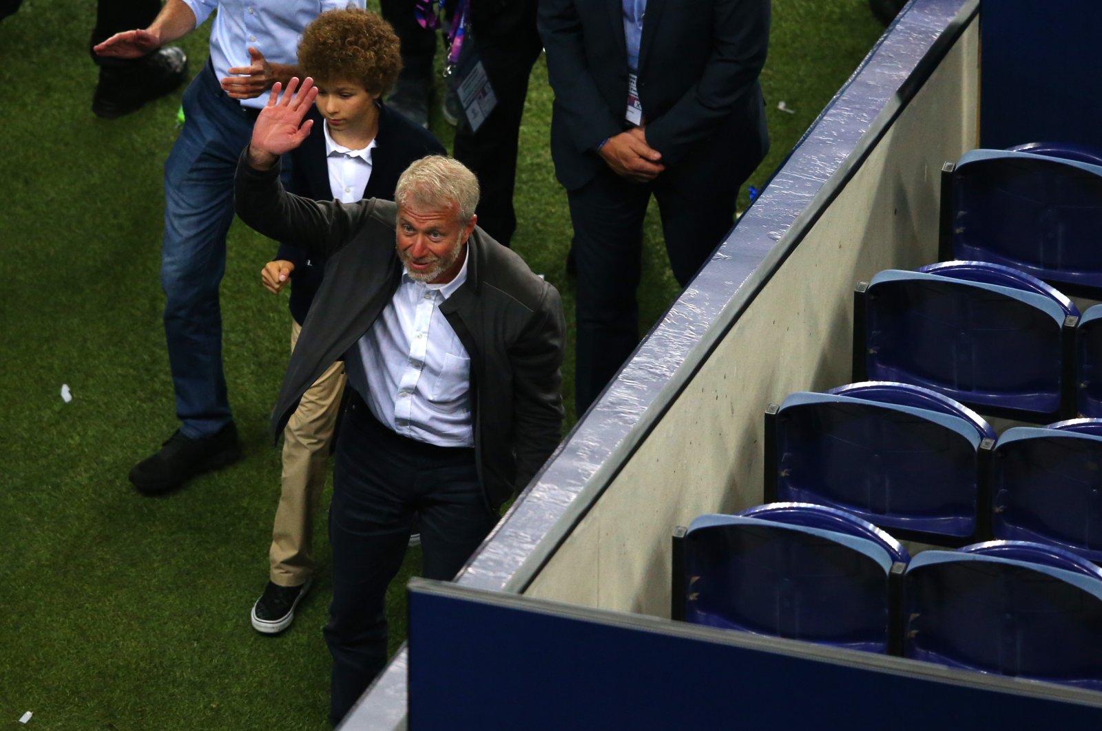 Roman Abramovich, owner of Chelsea, waves toward fans after the UEFA Champions League final between Manchester City and Chelsea FC at Estadio do Dragao, Porto, Portugal, May 29, 2021. (Getty Images Photo)