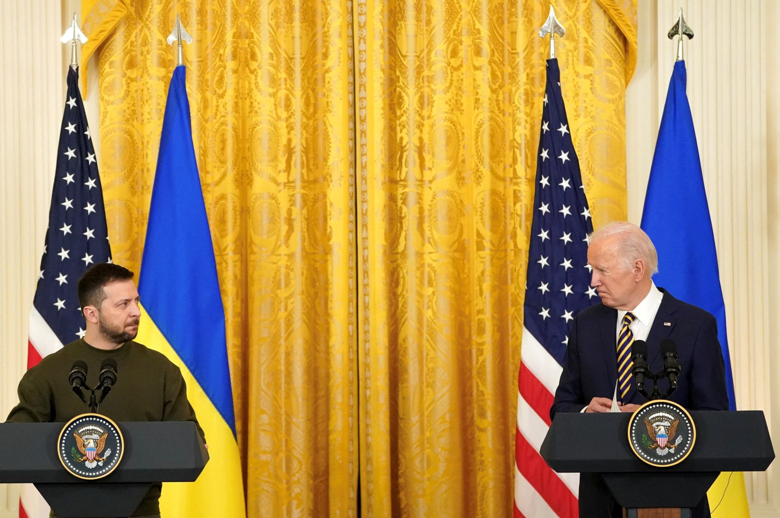 U.S. President Joe Biden and Ukraine&#039;s President Volodymyr Zelenskyy hold a joint news conference in the East Room of the White House in Washington, U.S., Dec. 21, 2022. (Reuters Photo)
