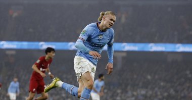 Manchester City's Erling Braut Haaland in action during the Manchester City versus Liverpool Carabao Cup round of 16 match at the Etihad Stadium, Manchester, United Kingdom, Dec. 22, 2022. (Reuters Photo)