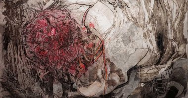 Burçin Erdi, &quot;11222,&quot; 2022, mixed technique on canvas, 50 by 70 centimeters.