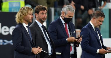 Former Juventus President Andrea Agnelli and vice chairperson of the board of directors Pavel Nedved before the Serie A match between Juventus and AC Milan at the Allianz Stadium, Turin, Italy, Sept. 19, 2021. (Reuters Photo)