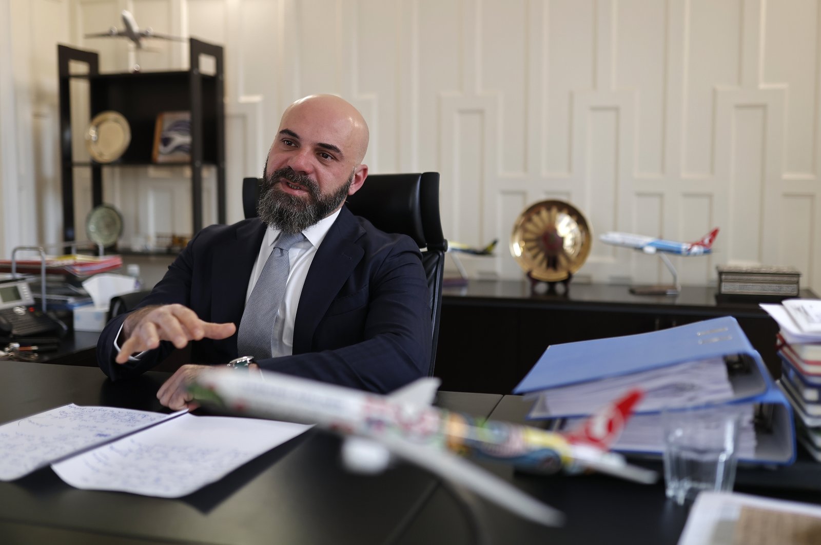 Numan Çizmecioğlu, general manager of national flag carrier Turkish Airlines (THY) in Madrid speaks to Anadolu Agency in this photo released on Dec. 24, 2022. (AA Photo)