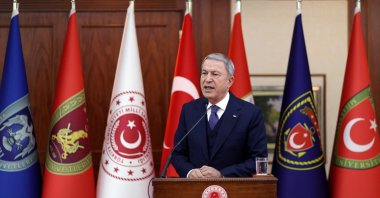Defense Minister Hulusi Akar holds a news conference in the capital Ankara, Türkiye, Dec. 24, 2022. (Reuters Photo)