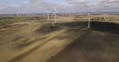 Wind turbines are seen in the countryside of Istanbul, Türkiye, Oct. 22, 2020. (EPA Photo)
