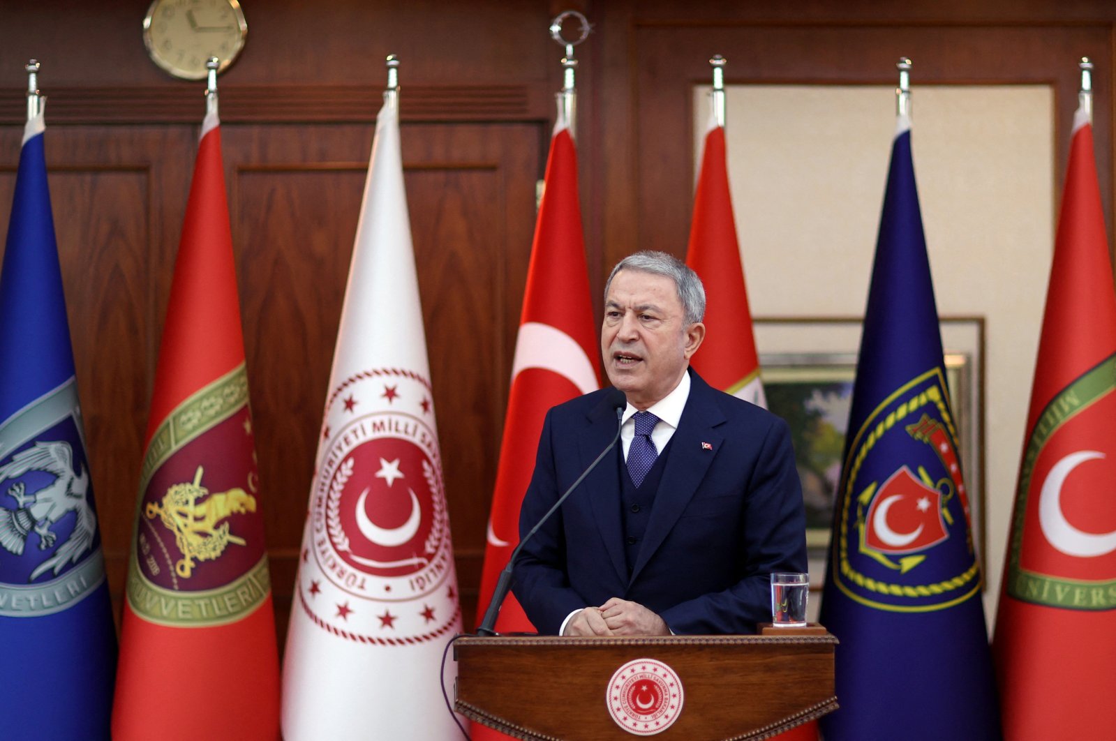 Defense Minister Hulusi Akar holds a news conference in the capital Ankara, Türkiye, Dec. 24, 2022. (Reuters Photo)