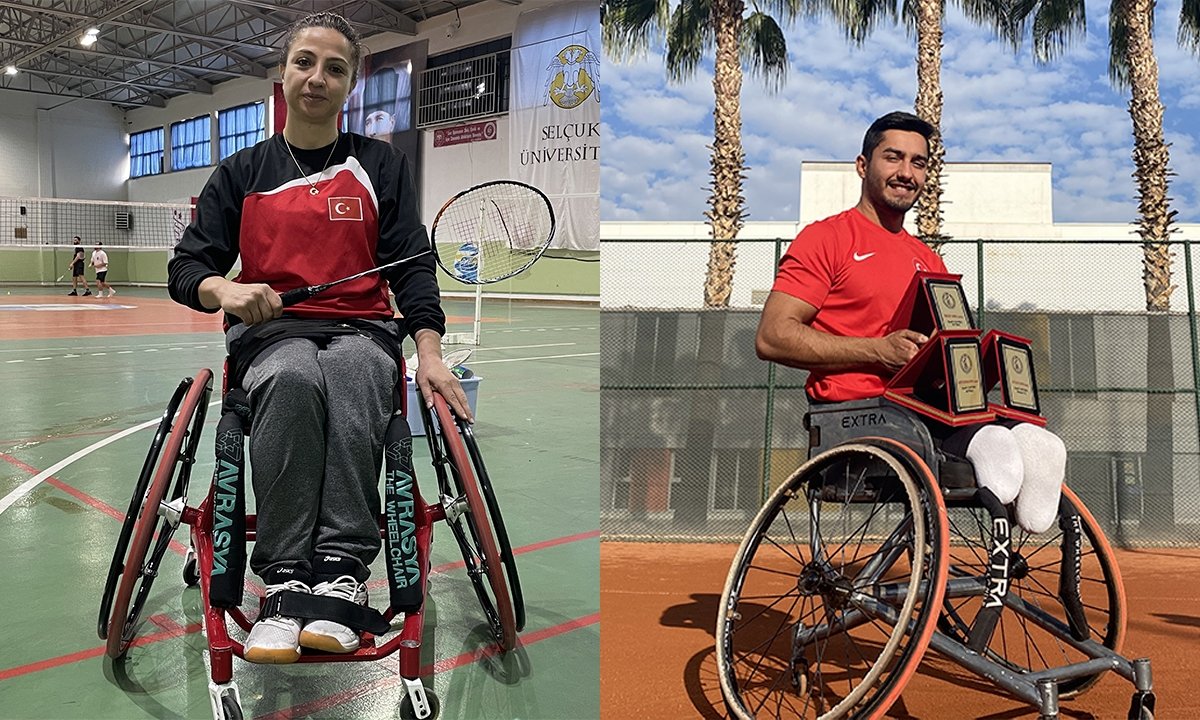A collage photo of Turkish para athletes Emine Seçkin (L) and Ahmet Kaplan as they prepare for the 2024 Paris Paralympics. (AA Photo)