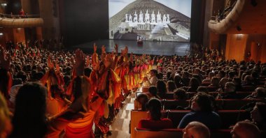 The dance troupe &quot;Fire of Anatolia&quot; during their 24th-anniversary show in the Atatürk Cultural Center, Istanbul, Türkiye, Dec. 24, 2022. (Photo by Betül Tilmaç)