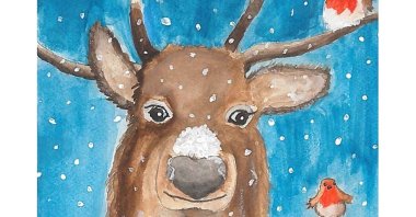 Painting made by Prince George shows a reindeer and robins. (Instagram / @KensingtonRoyal)