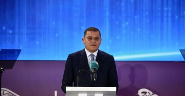 Libyan Prime Minister Abdul Hamid Dbeibah delivers the opening speech at the Forum of Tripoli for Government Communication in the capital, Tripoli, Libya, Dec. 23, 2022. (AA Photo)
